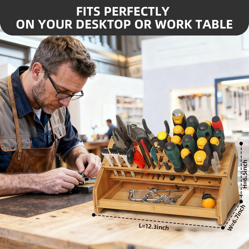 ValuXpro Bamboo Screwdriver Organizer - Tool Storage Organizer Workbench Desktop Rack - Hand Piler Tools Storage Holder (Bamboo, 1) - Image 4